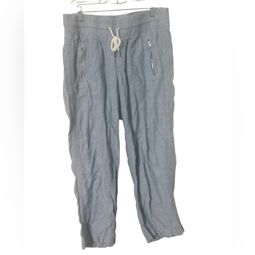 Athleta Womens Cabo Linen Wide Leg‎ Pants in Blue Sz 12P EUC Lightweight Summer